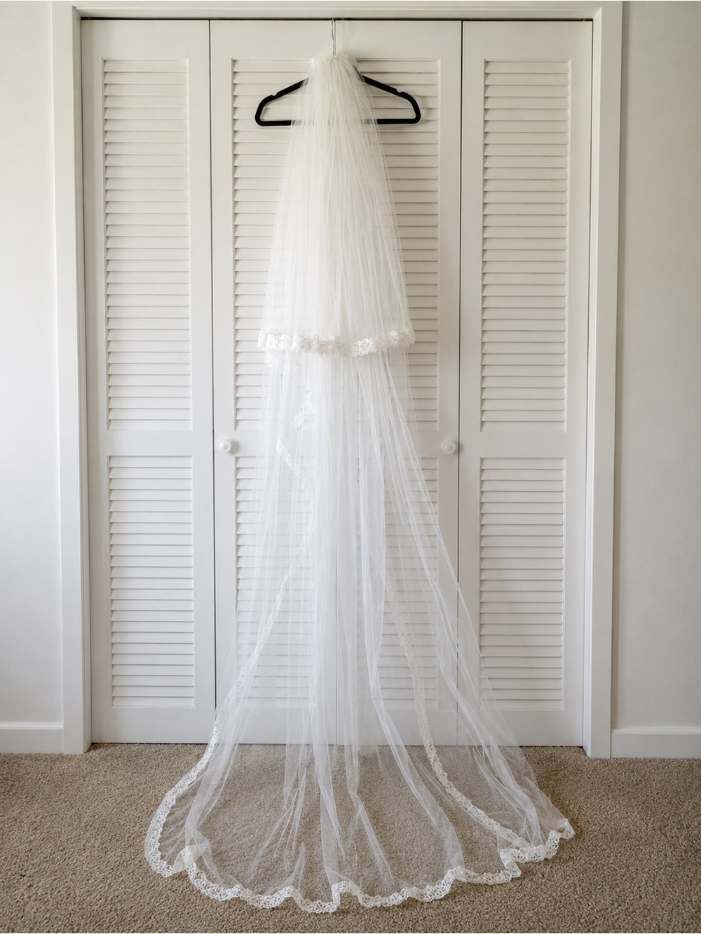 Elegant White Bridal Veil with Lace Trim